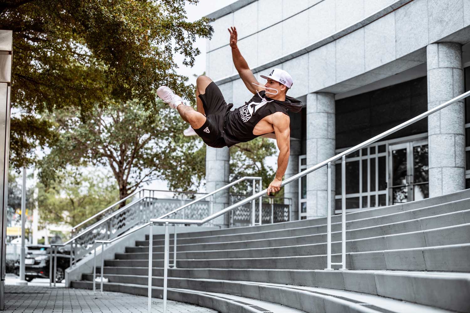 Alpha male handrail jump